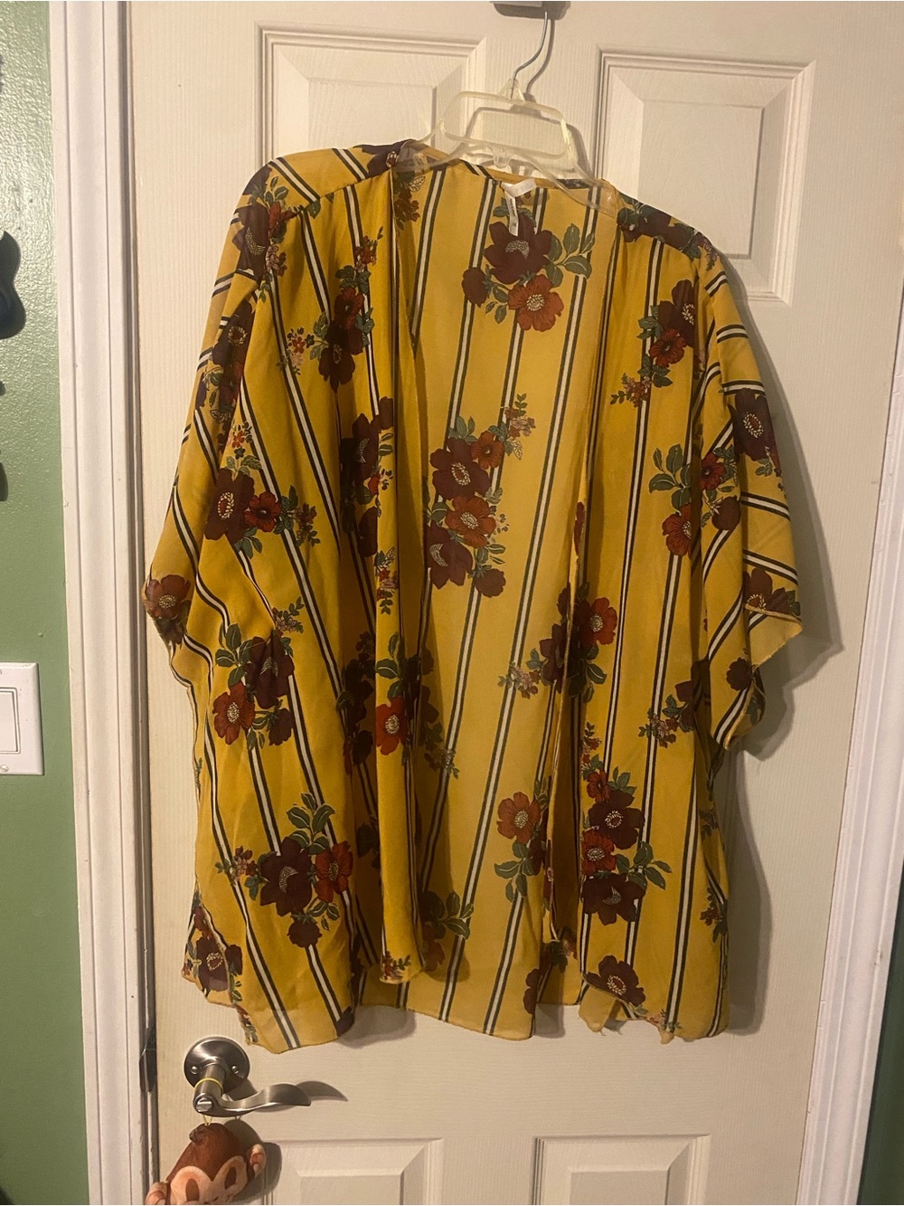 Live 4 Truth Yellow burgundy Floral Stripe Open Front Top kimono cardigan 3X